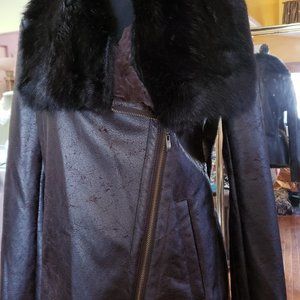 Women's Small Faux Leather Moto Jacket Fully Faux Fur Lined